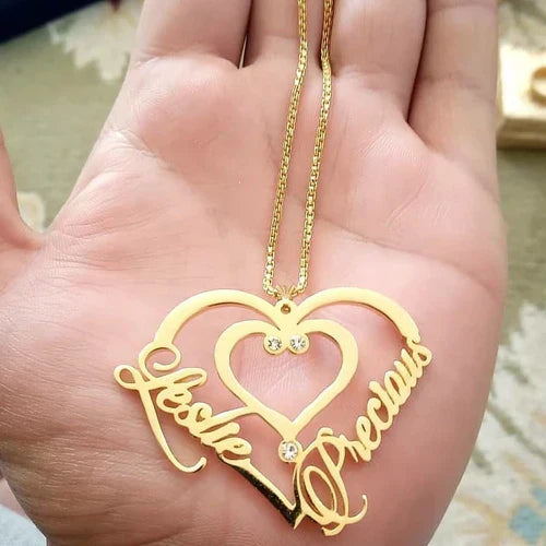 Customize heart double name necklace