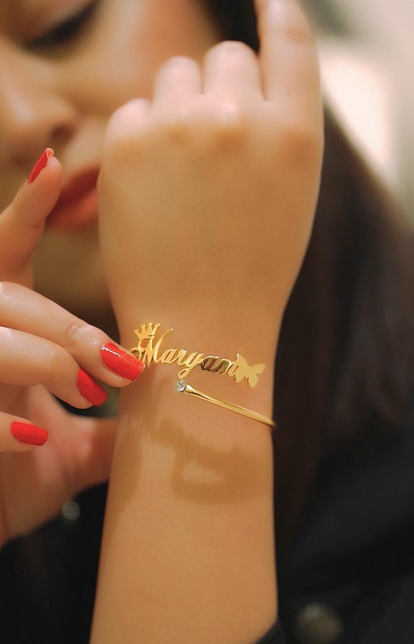 Customize name bangle for girls with stone – photo 2