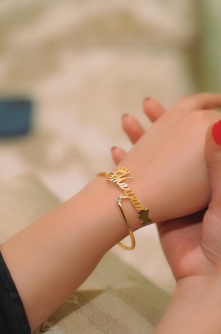 Customize name bangle for girls with stone – photo 4