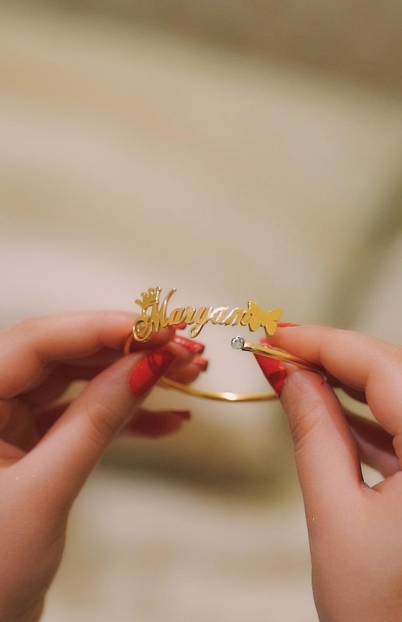 Customize name bangle for girls with stone – photo 3