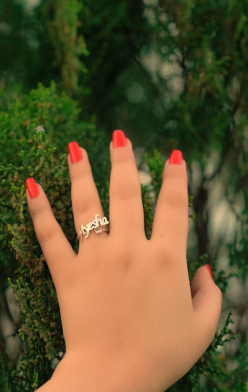 Customized name pipe ring with stone – photo 2