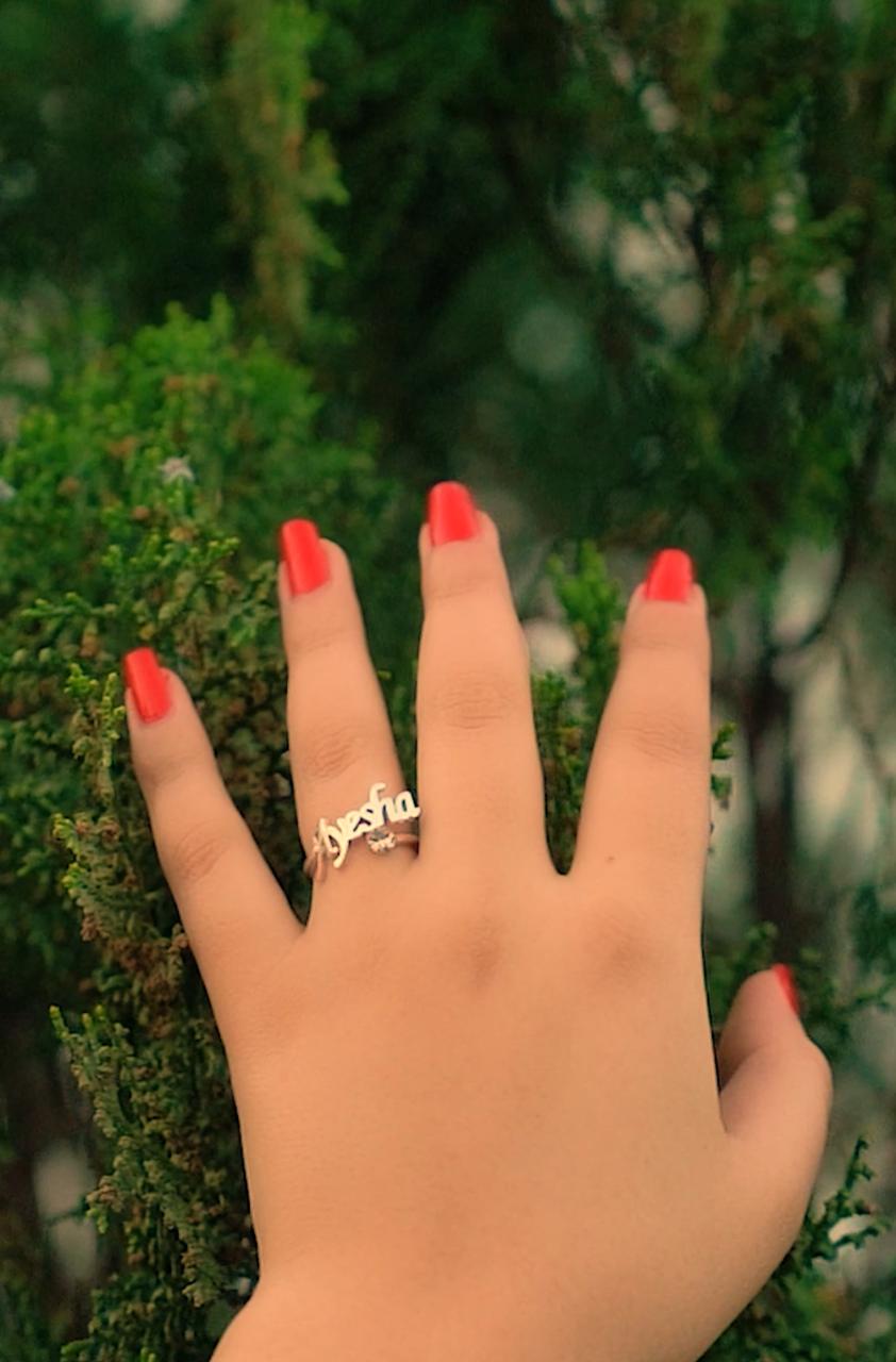 Customized name pipe ring with stone