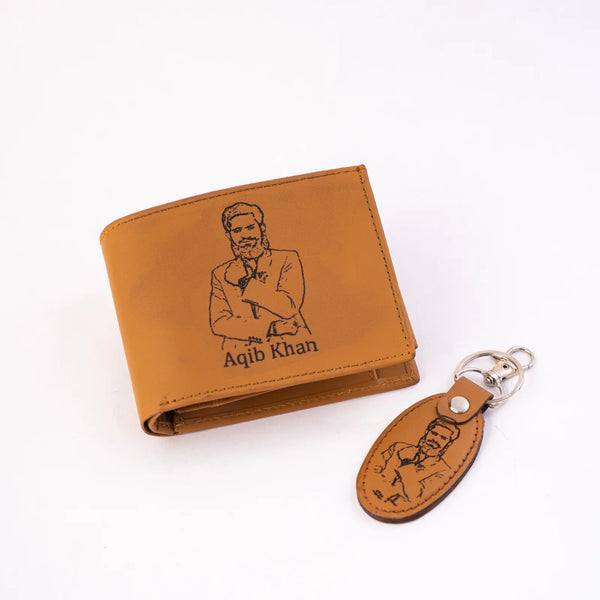 Wallet and keychain set personalized with your sketch and name, with gift box