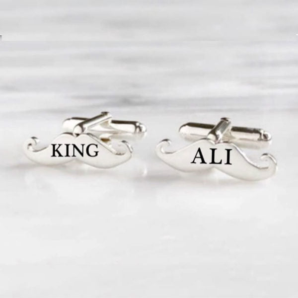 Mustache name engraved cufflinks in gold and silver color – photo 4